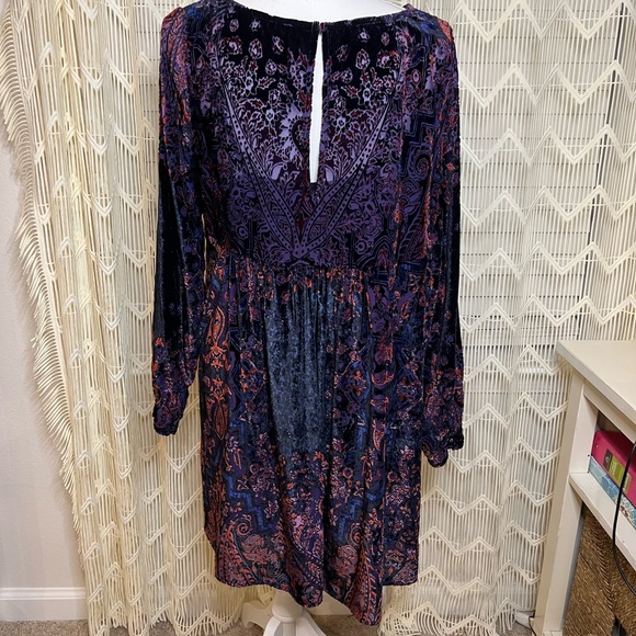 Free People Velvet Paisley Burnout Long Sleeve Empire Dress Purple Pink Small - Picture 7 of 13